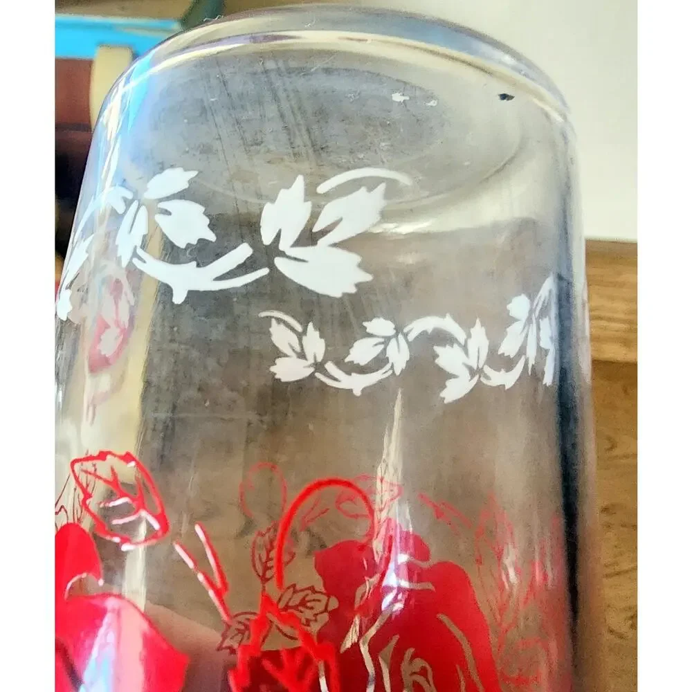 Vintage Red Rose 8 oz Drinking Glass 4 3/4